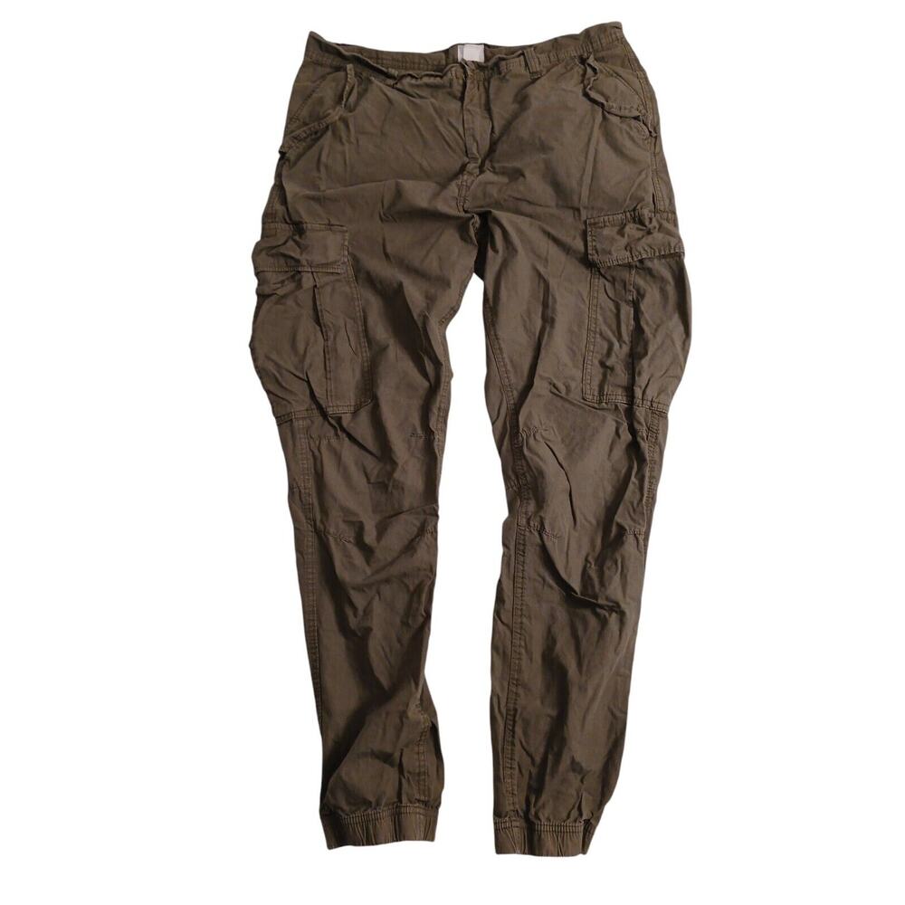 LOGG Khaki Green Cargo Pants Mens Sz 36 Wrinkle 100% Cotton Gorpcore Parachute‎